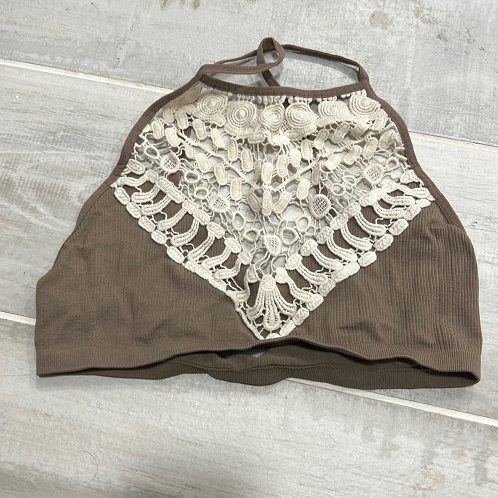 Lace high collar bralette